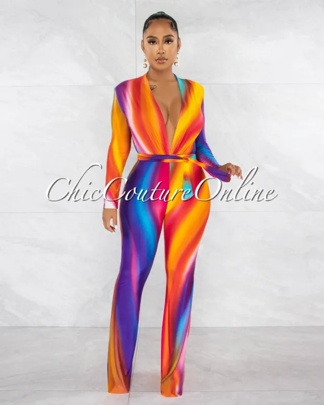 *Cecilia Multi-Color Ombre Deep V-Neck Jumpsuit sold by Chic Couture