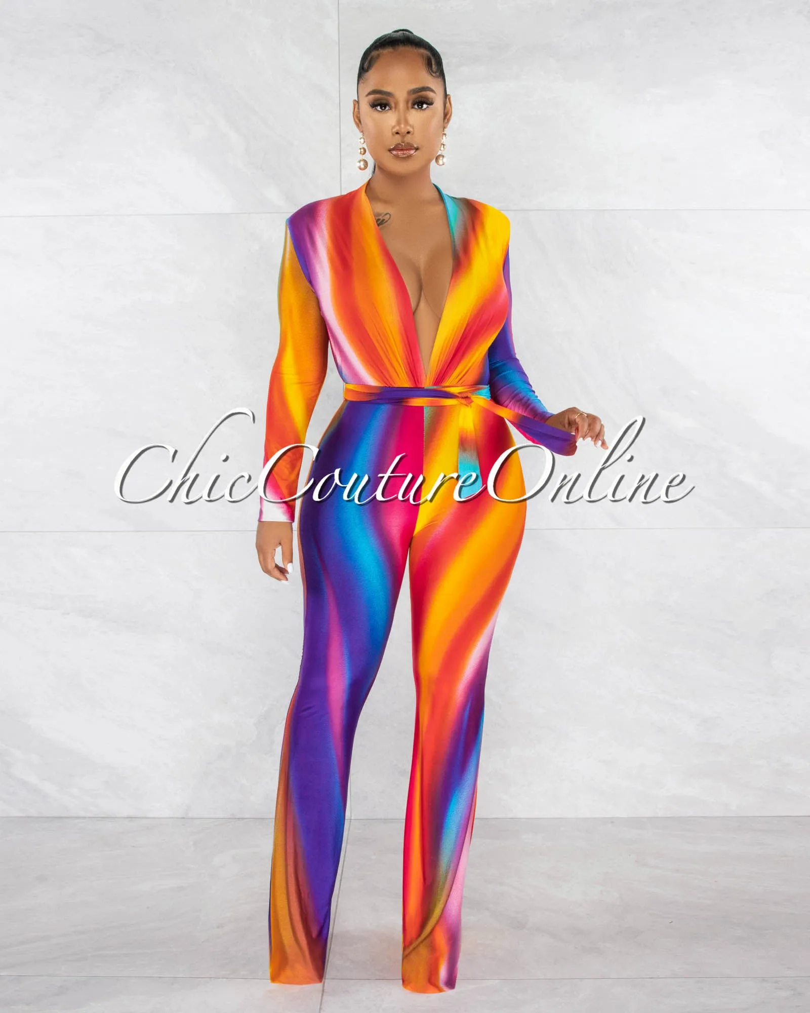 *Cecilia Multi-Color Ombre Deep V-Neck Jumpsuit sold by Chic Couture