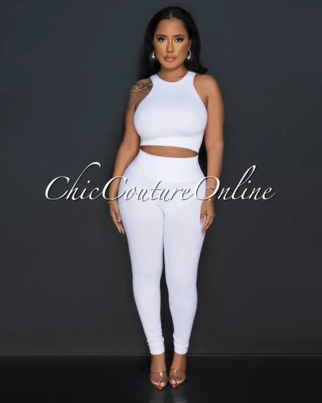 Cindy White Racer Crop Top & Leggings Sculpting Set sold by Chic Couture