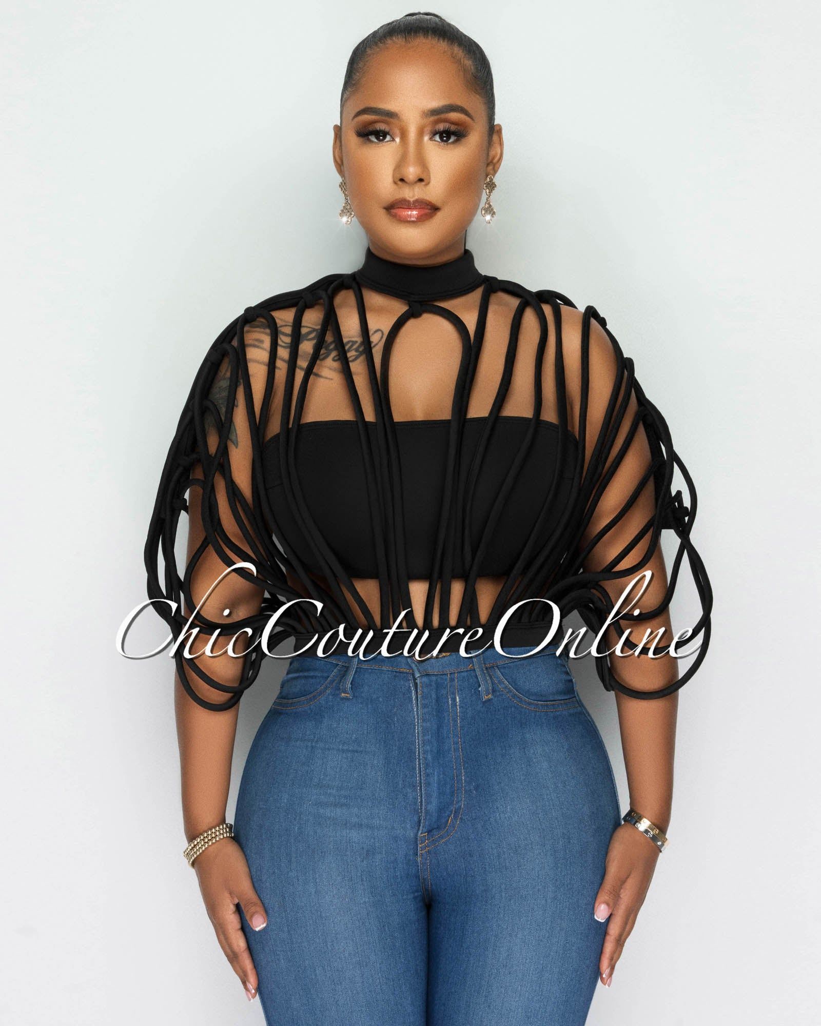 Lanora Black Strappy Crop Ponti Top sold by Chic Couture product image thumbnail 3