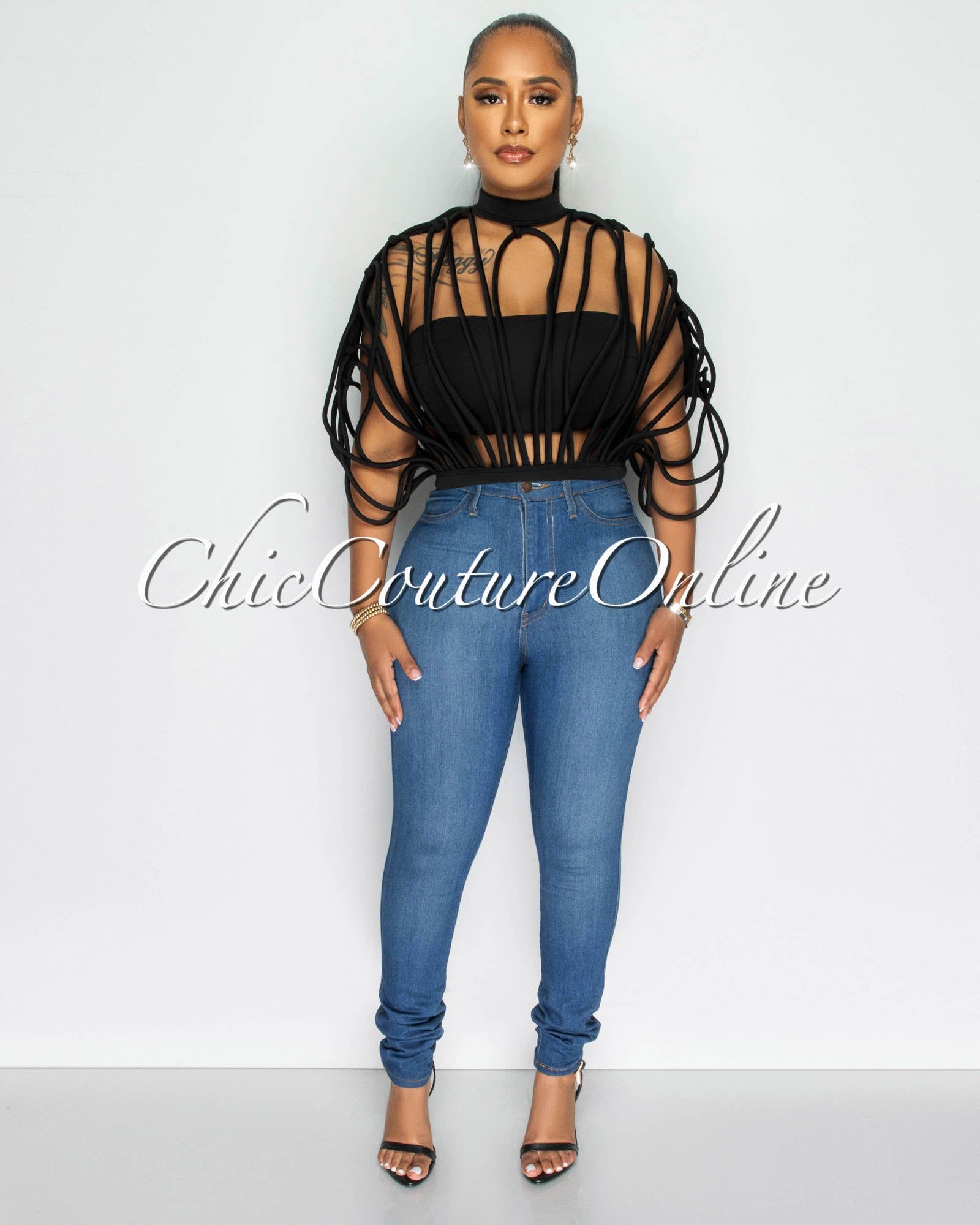 Lanora Black Strappy Crop Ponti Top sold by Chic Couture product image thumbnail 2