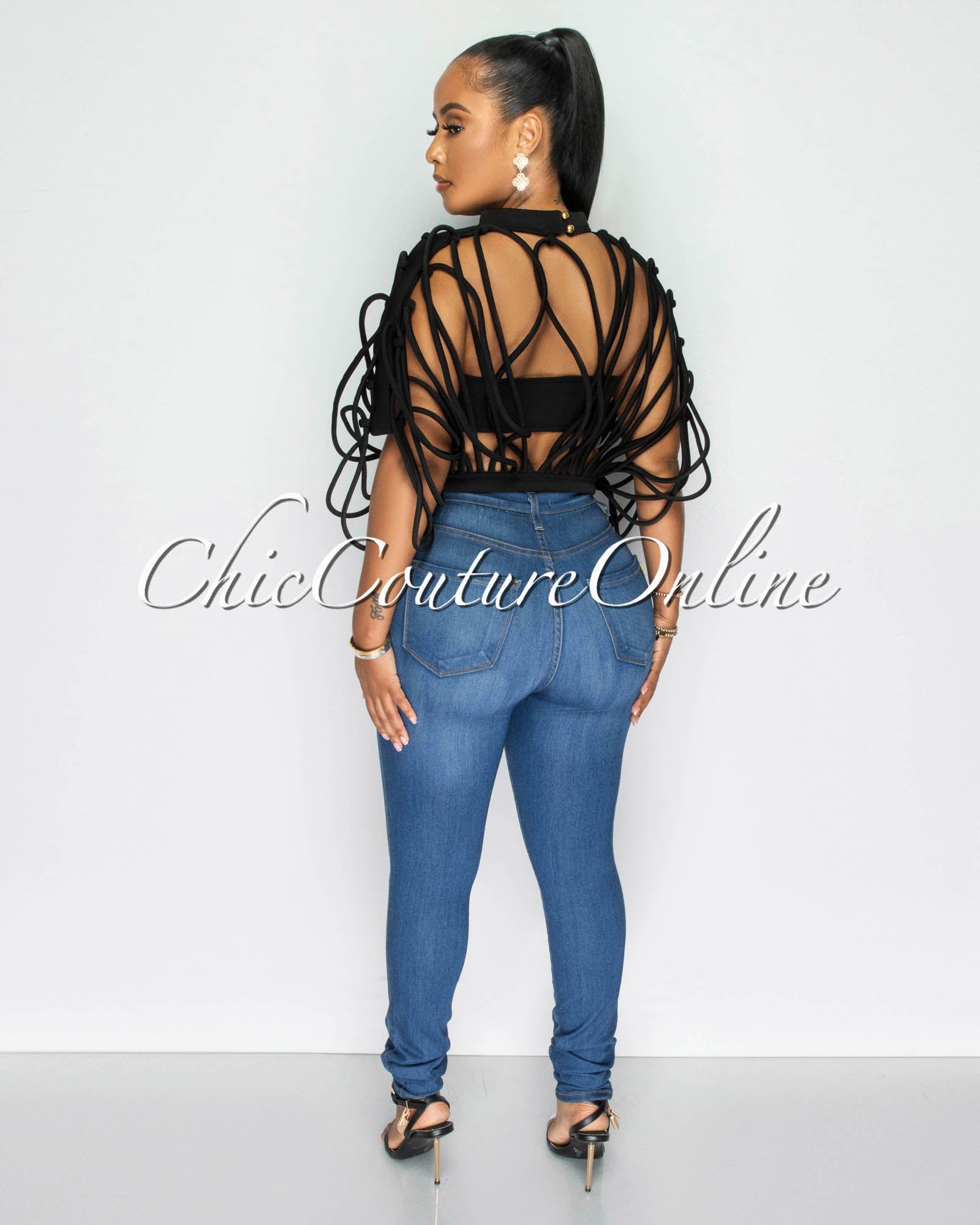 Lanora Black Strappy Crop Ponti Top sold by Chic Couture product image thumbnail 4