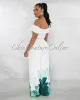 *Jaunie Off-White Green Leaf Print Gold Link Belt Jumpsuit sold by Chic Couture