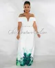*Jaunie Off-White Green Leaf Print Gold Link Belt Jumpsuit sold by Chic Couture