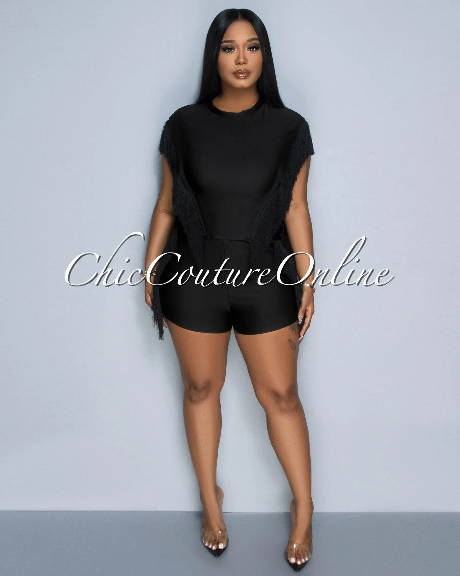 *Arturo Black Fringe Open Sides Top & Shorts Set sold by Chic Couture product image thumbnail 2