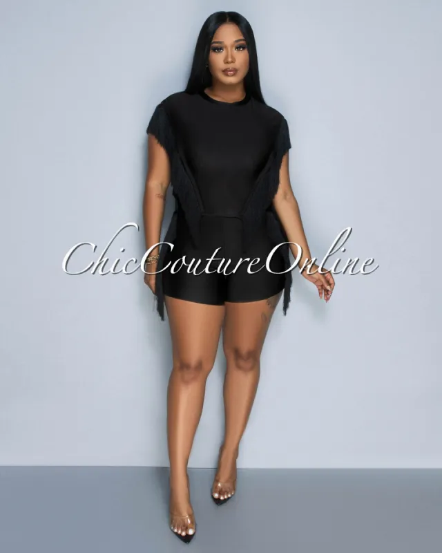 *Arturo Black Fringe Open Sides Top & Shorts Set made by Chic Couture