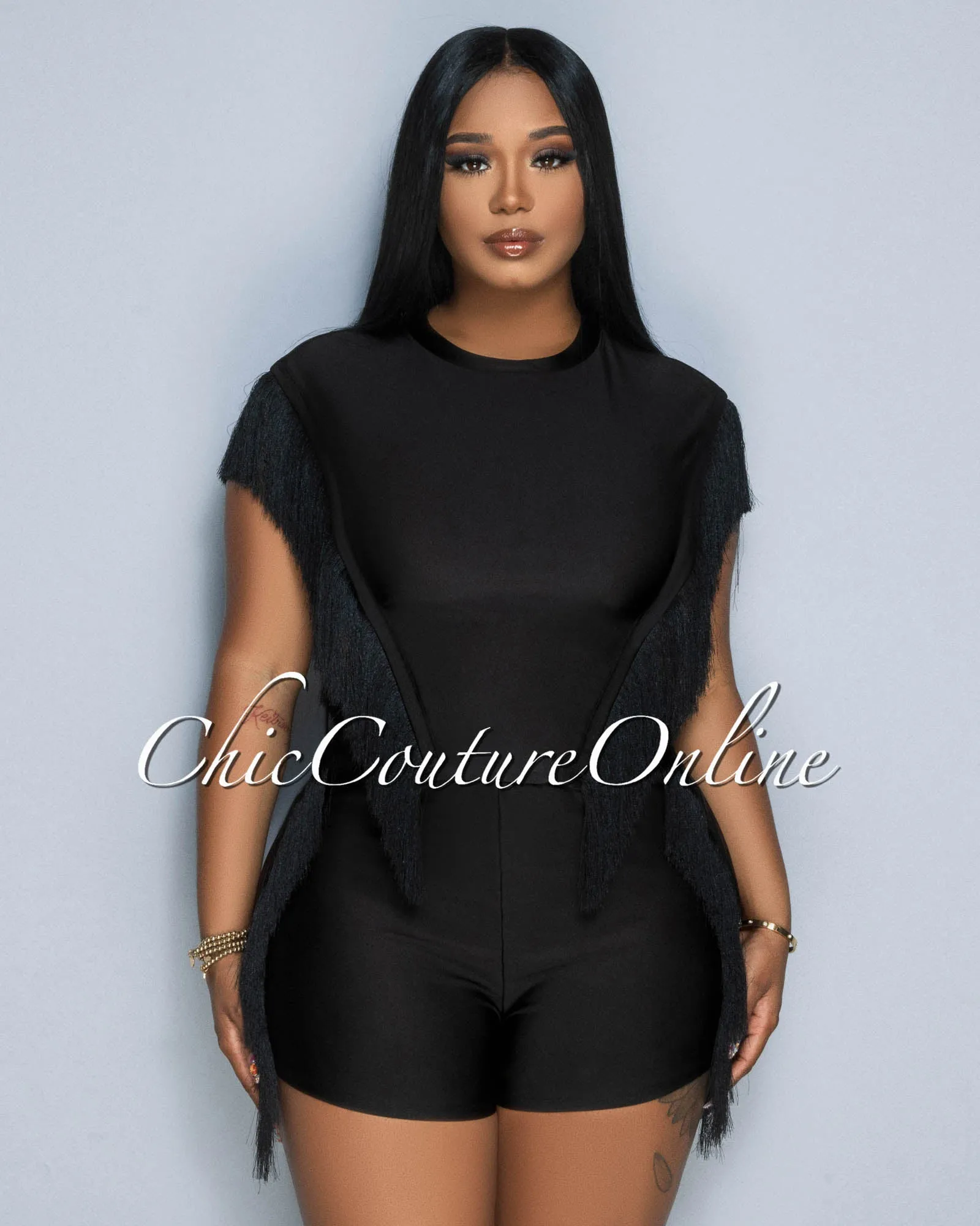 *Arturo Black Fringe Open Sides Top & Shorts Set sold by Chic Couture product image thumbnail 4