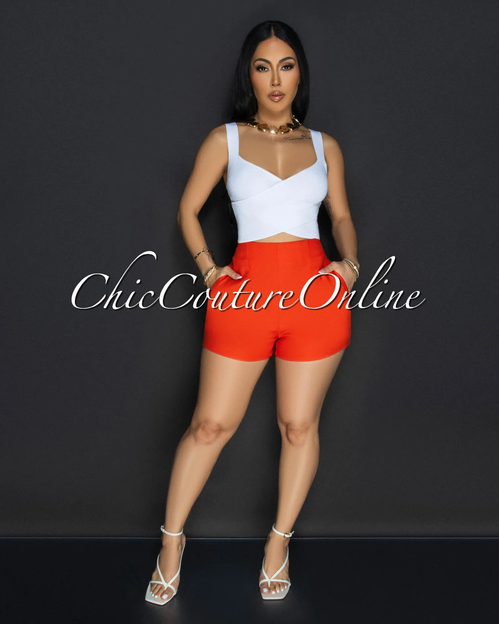 Shina White Cross V-Neck Ribbed Crop Top sold by Chic Couture product image thumbnail 2