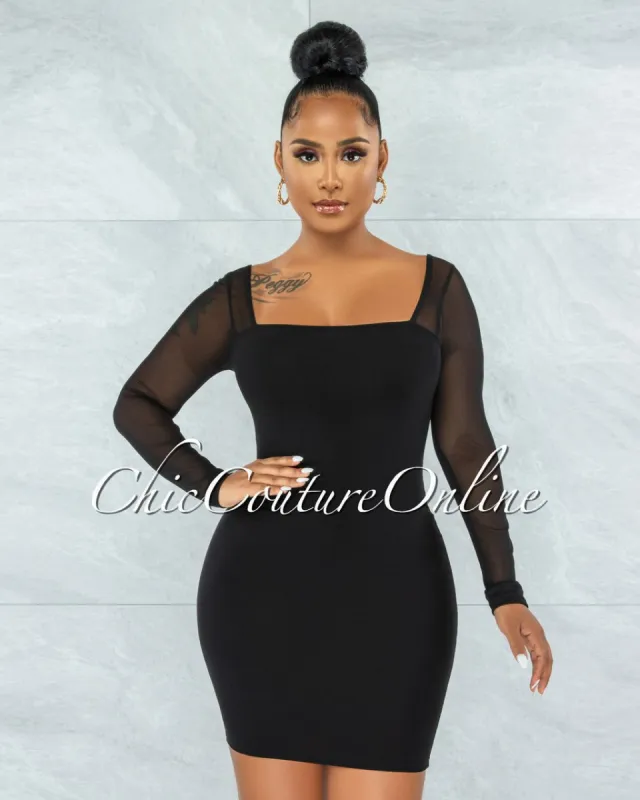 *Unelina Black Mesh Long Sleeves Dress sold by Chic Couture