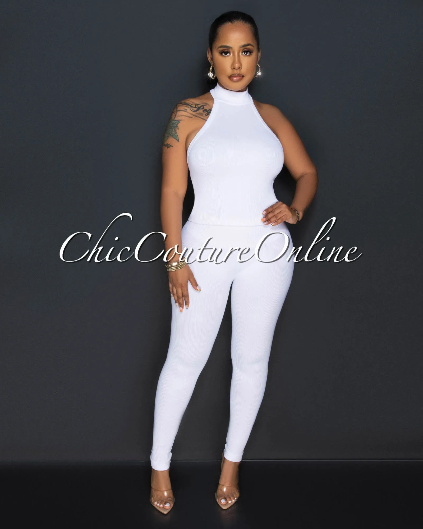 *Charnelle White Mock Top & Leggings Ribbed Sculpting Set sold by Chic Couture product image thumbnail 2