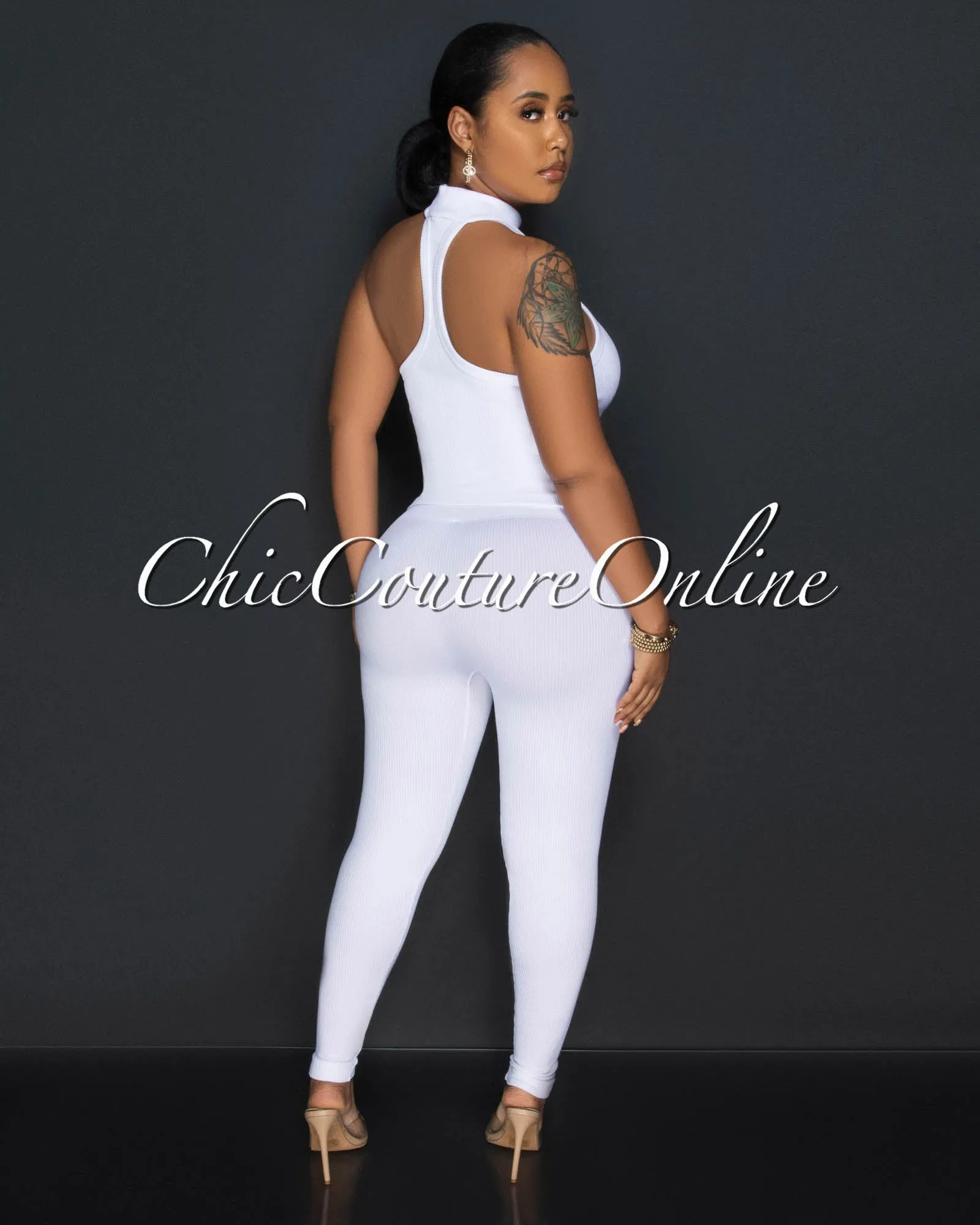 *Charnelle White Mock Top & Leggings Ribbed Sculpting Set sold by Chic Couture product image thumbnail 3