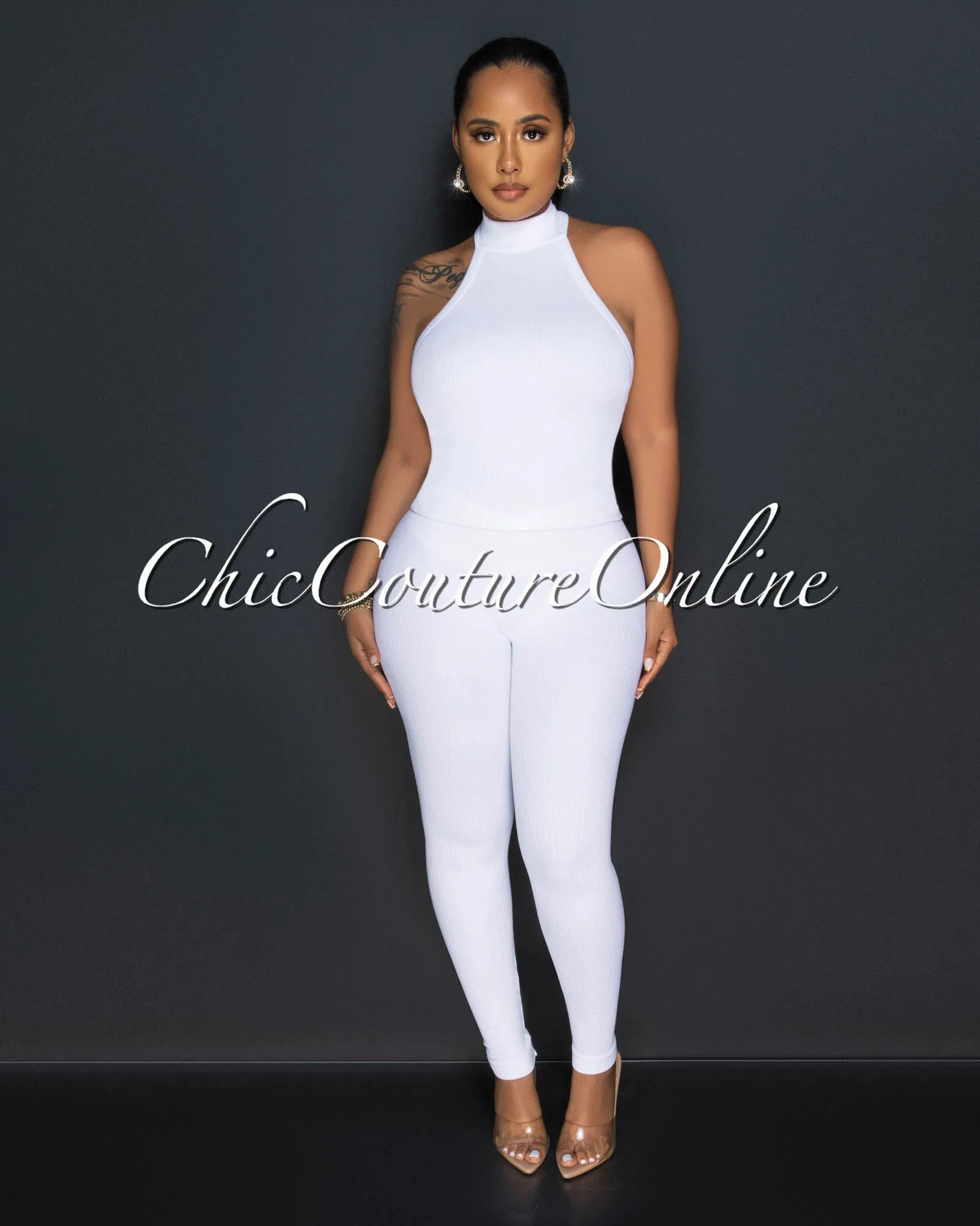 *Charnelle White Mock Top & Leggings Ribbed Sculpting Set sold by Chic Couture