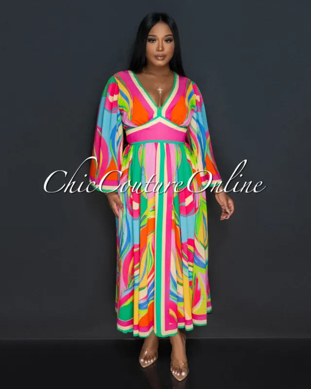 *Odetta Fuchsia Multi-Color Print Kimono Maxi Dress sold by Chic Couture