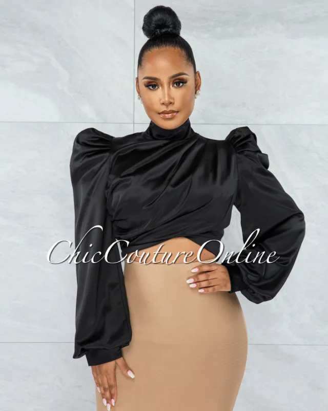 *Karishma Black Luxe Satin Blouse sold by Chic Couture