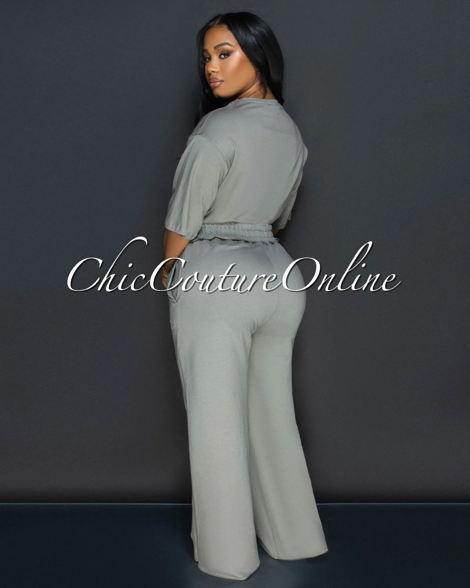 *Clarkie Sage White Crop Top & Pants Set sold by Chic Couture product image thumbnail 3