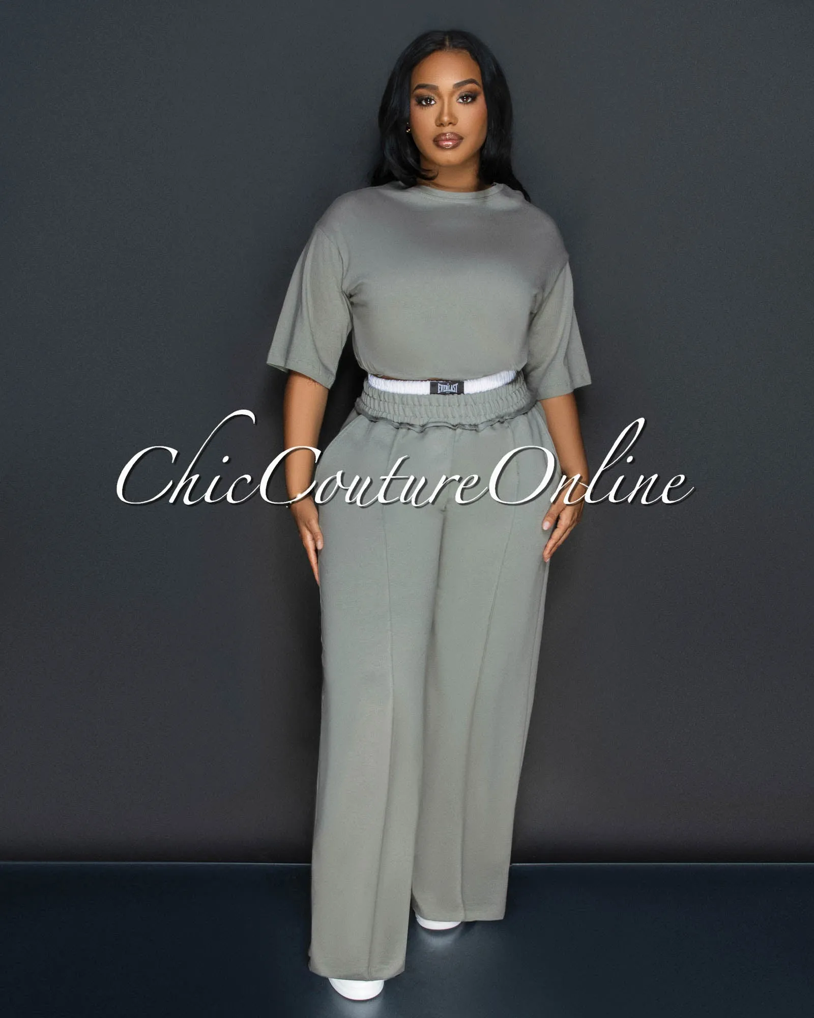 *Clarkie Sage White Crop Top & Pants Set sold by Chic Couture