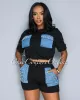 Panora Black Blue Pearl Pockets Crop Top & Shorts Sporty Set sold by Chic Couture