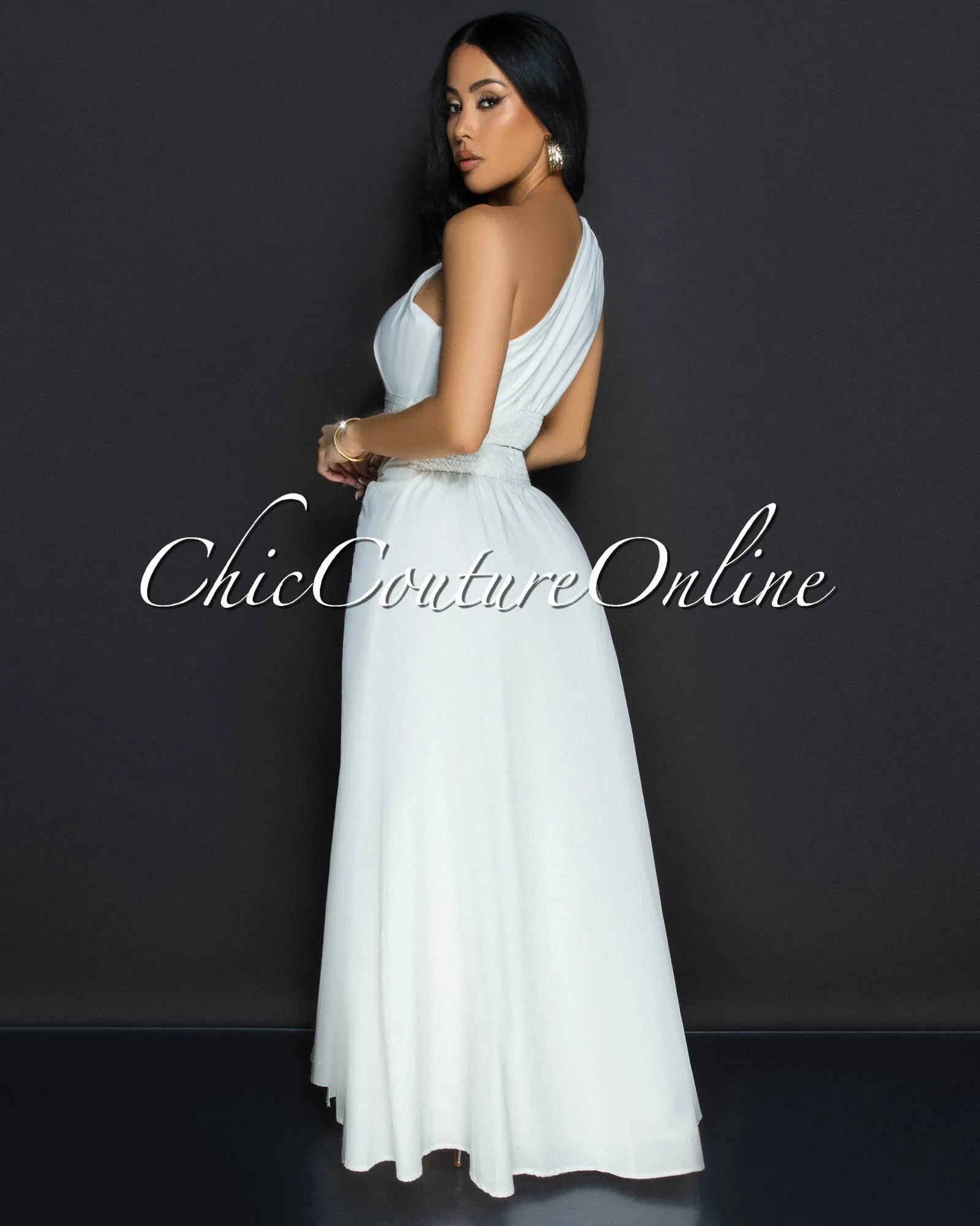 Ceci White Gold Accent Top & Skirt Two Piece Set sold by Chic Couture product image thumbnail 4