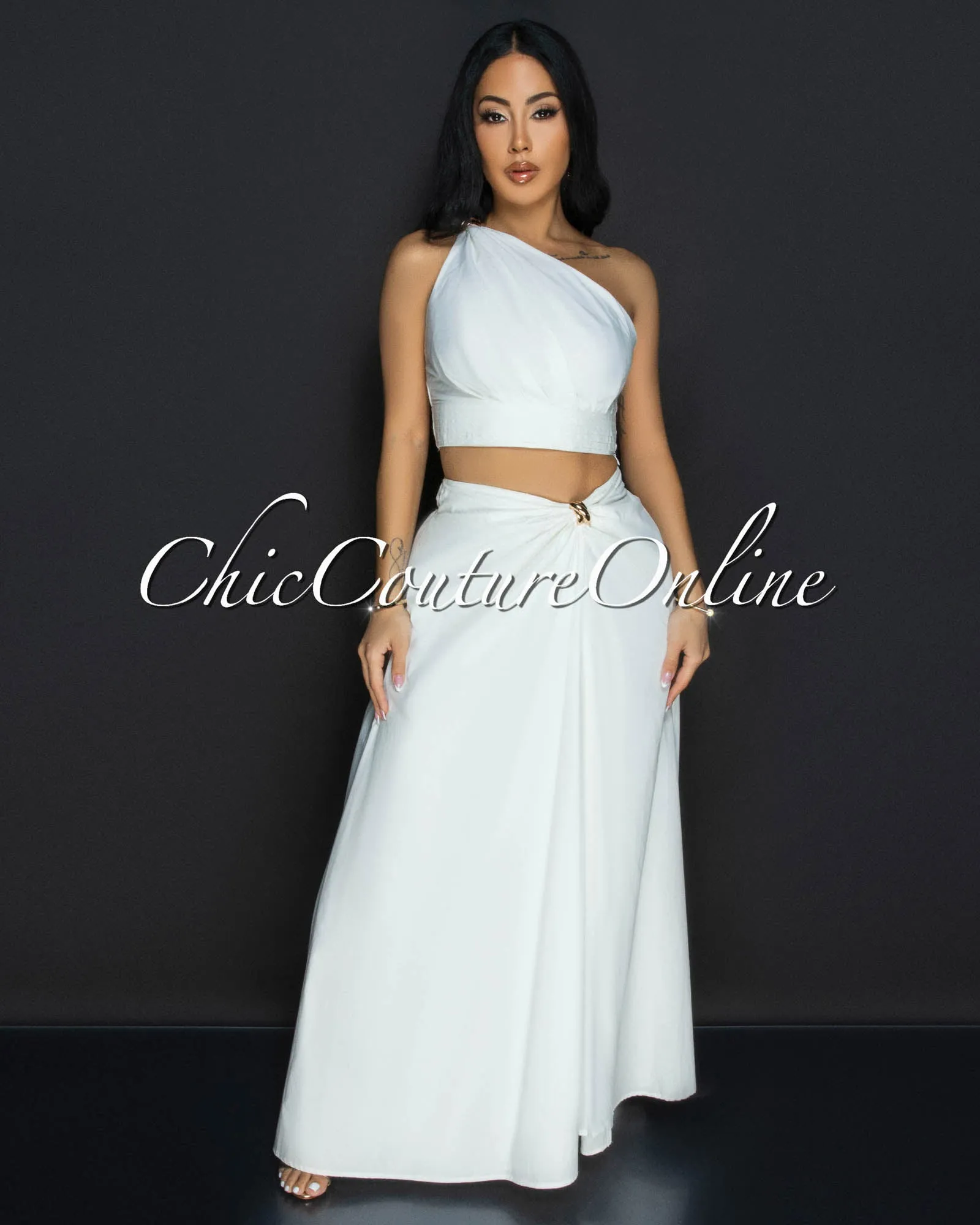 Ceci White Gold Accent Top & Skirt Two Piece Set sold by Chic Couture product image thumbnail 2