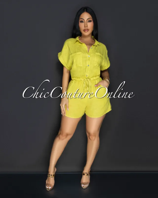 Moren Lime Linen Romper sold by Chic Couture