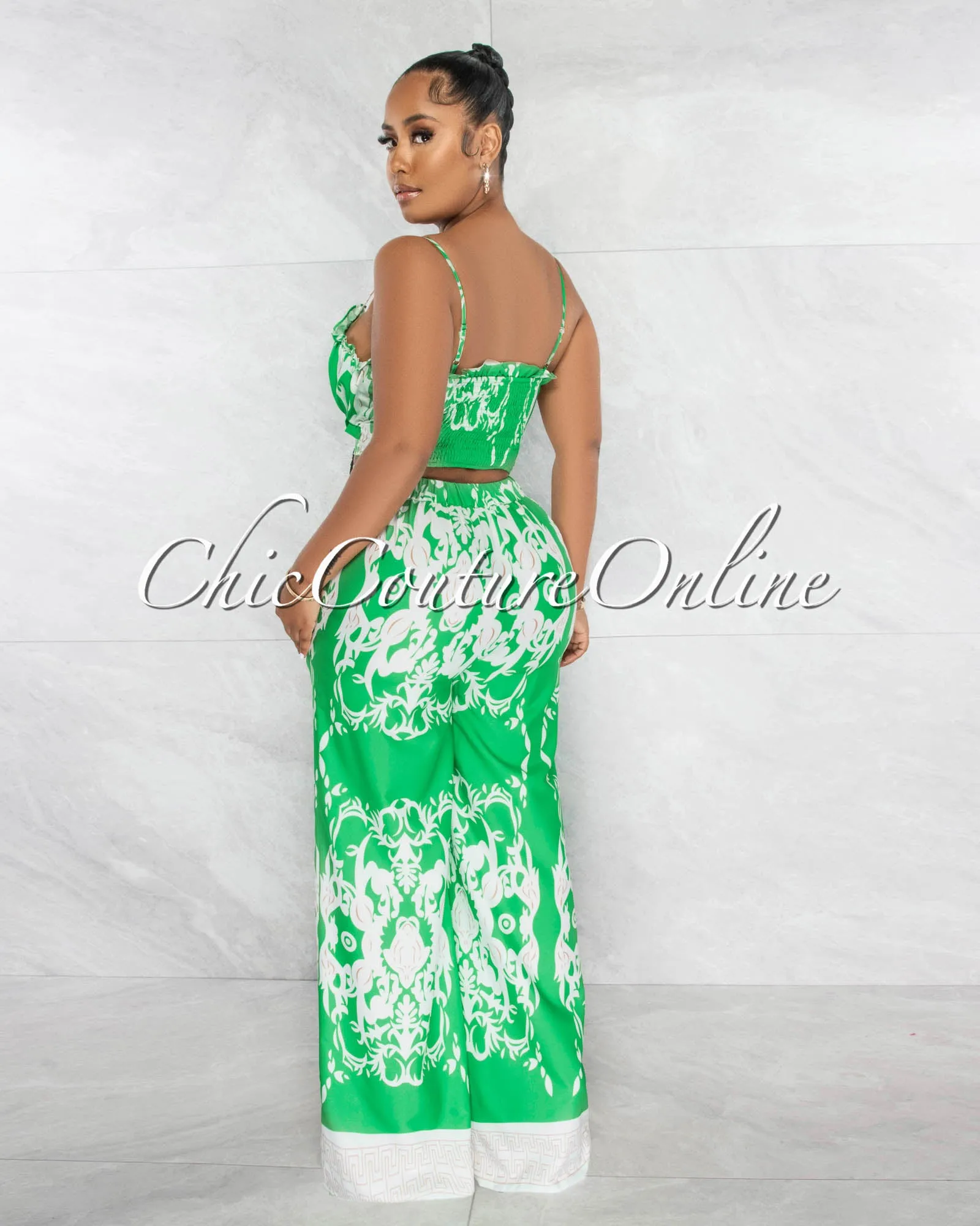 *Anthony Green Ruched Tied Top & Wide Pants Set sold by Chic Couture product image thumbnail 3