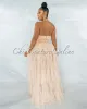 *Angelica Nude Tulle Halter Ruffle Maxi Dress sold by Chic Couture