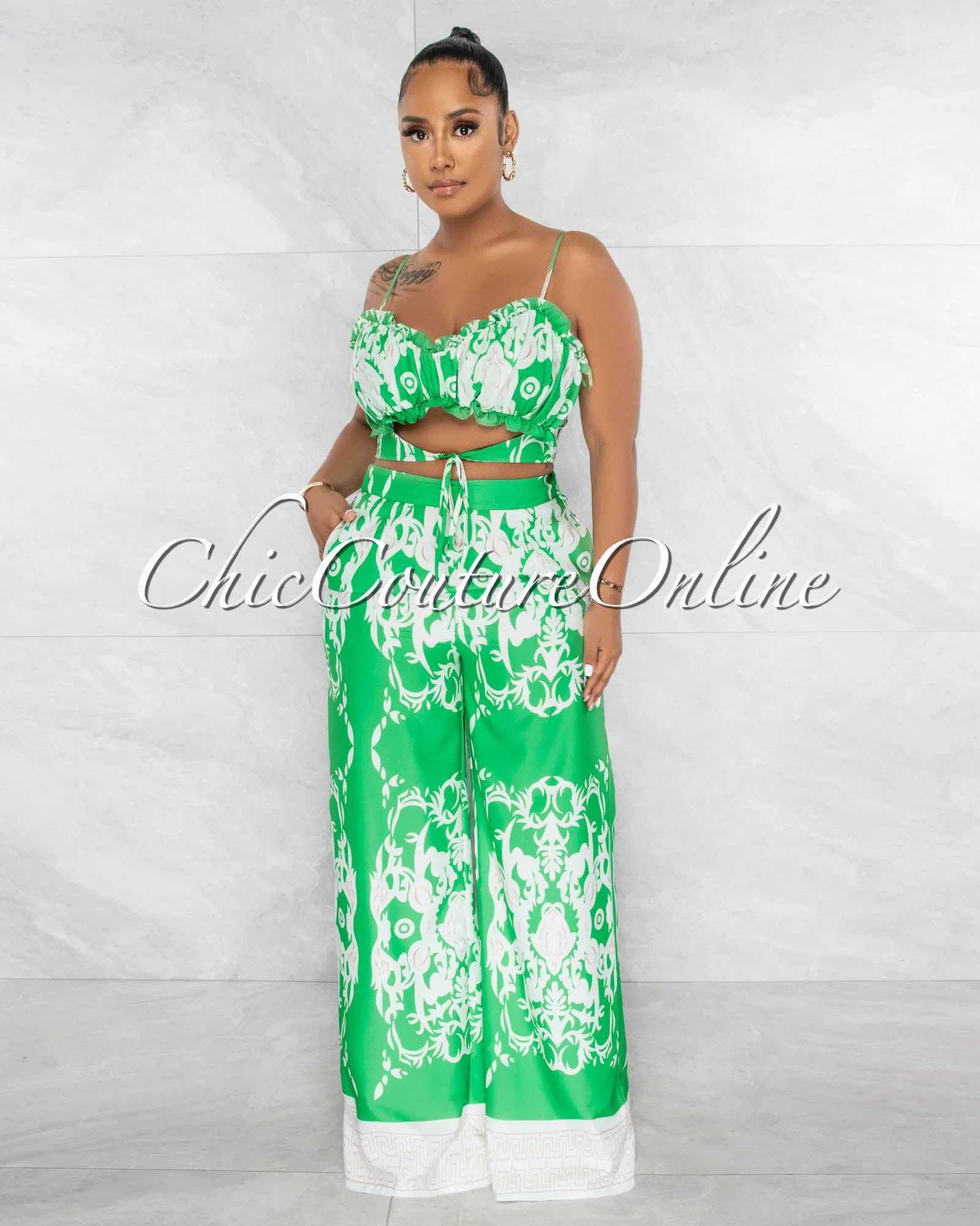 *Anthony Green Ruched Tied Top & Wide Pants Set sold by Chic Couture product image thumbnail 2
