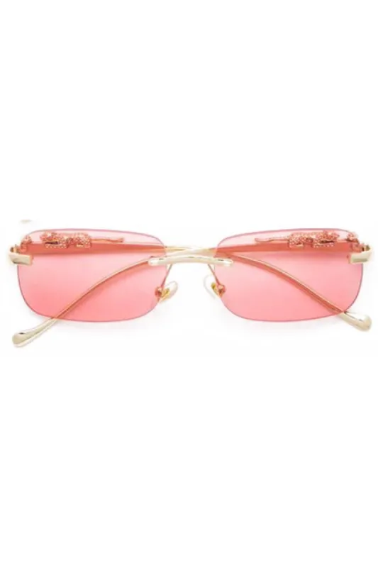 Anuj Pink Rimless Jacquard Temple Sunglasses sold by Chic Couture