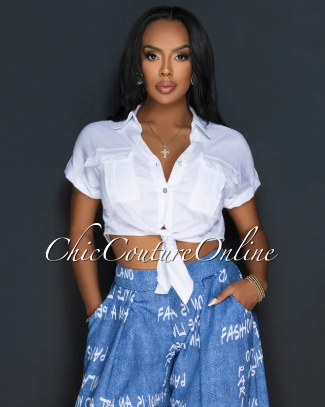 Corbina White Collared Cargo Tie Top sold by Chic Couture