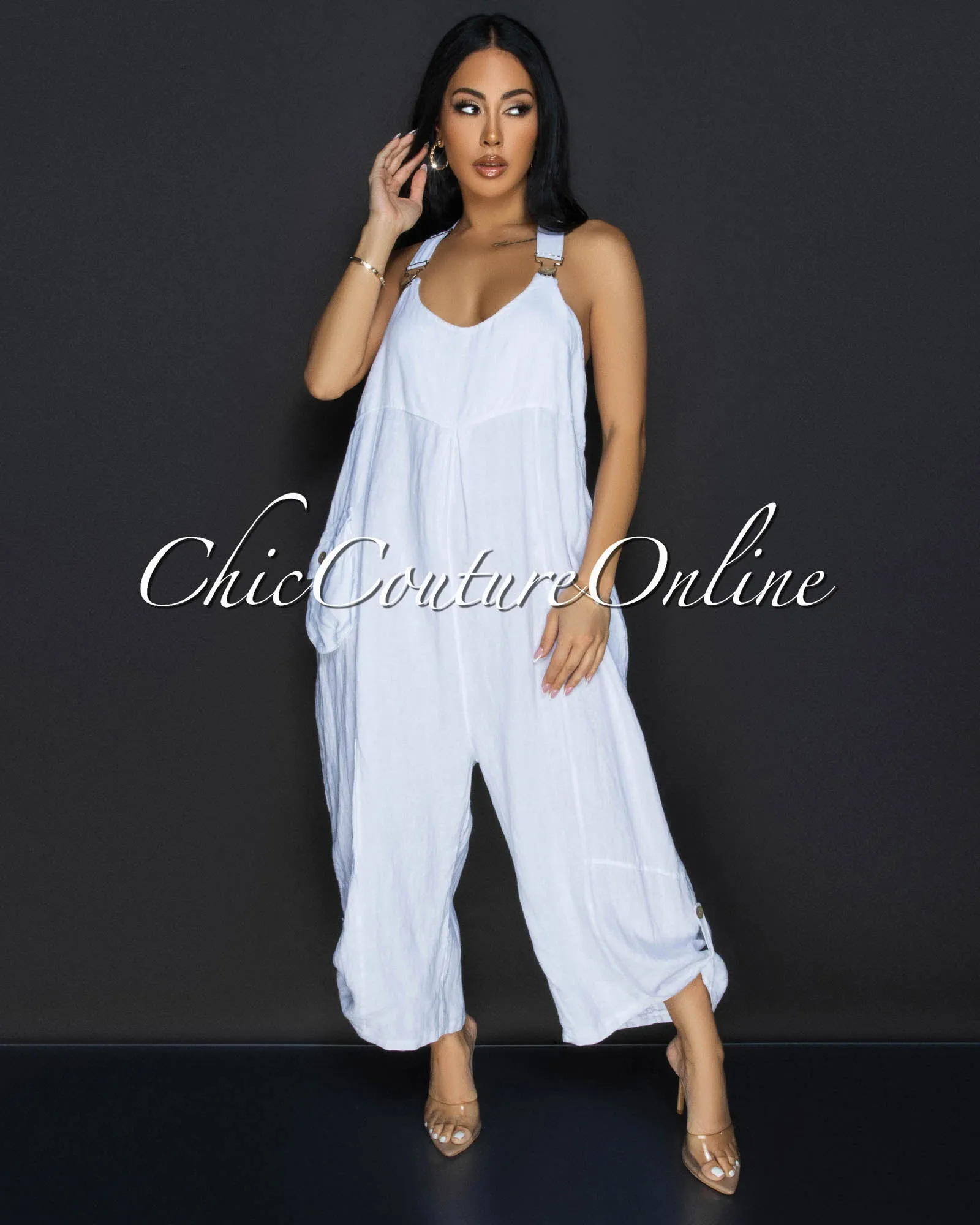 Panuma White Linen Jumpsuit sold by Chic Couture