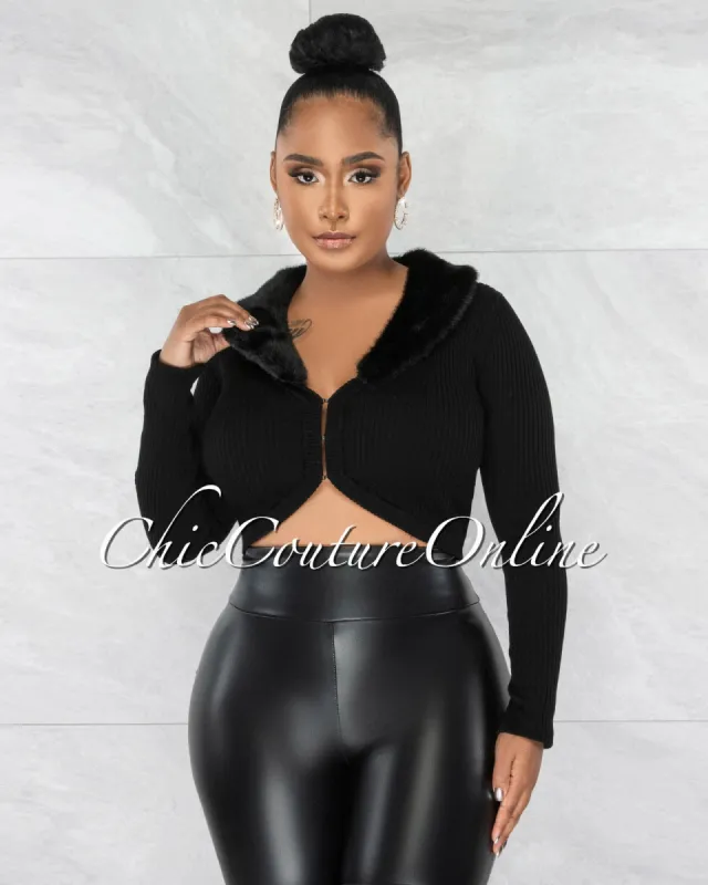 *Coraly Black Removable Faux Fur Neckline Crop Top sold by Chic Couture