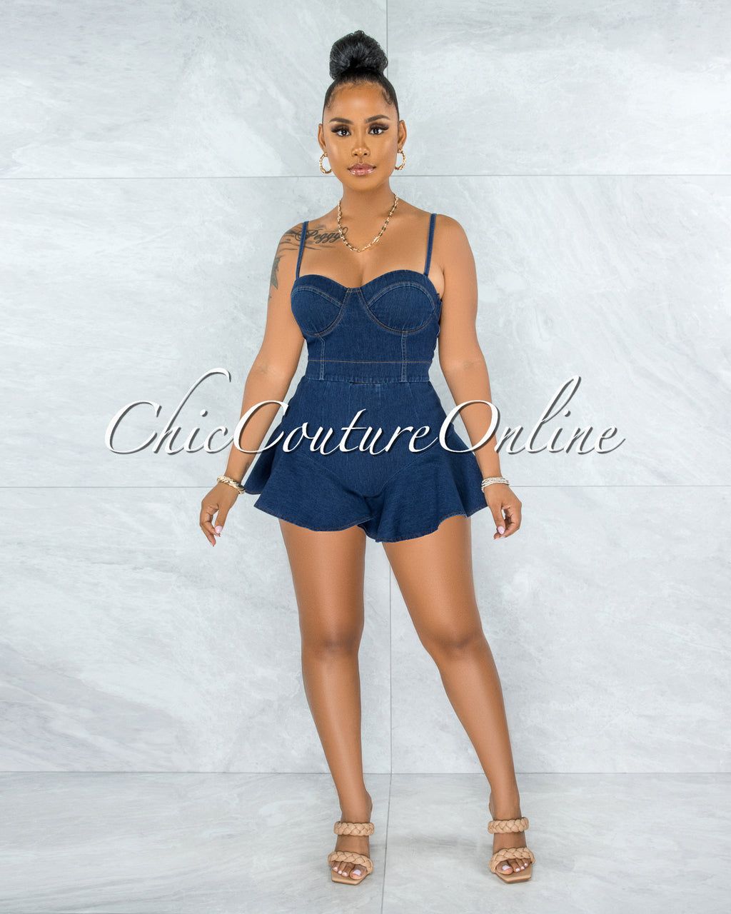 Ossie Dark Denim Ruffle Shorts Set sold by chic product image thumbnail 3