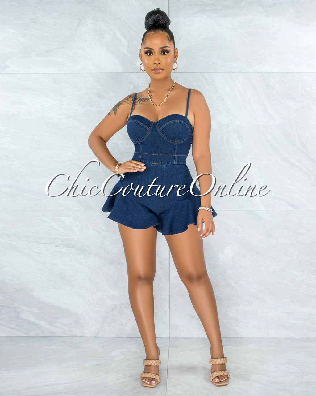 Ossie Dark Denim Ruffle Shorts Set sold by chic product image thumbnail 4