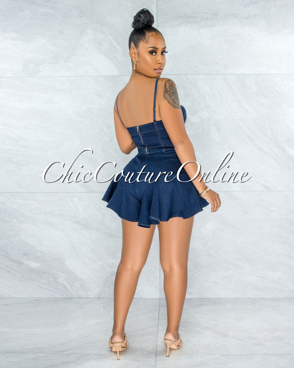 Ossie Dark Denim Ruffle Shorts Set sold by chic product image thumbnail 2