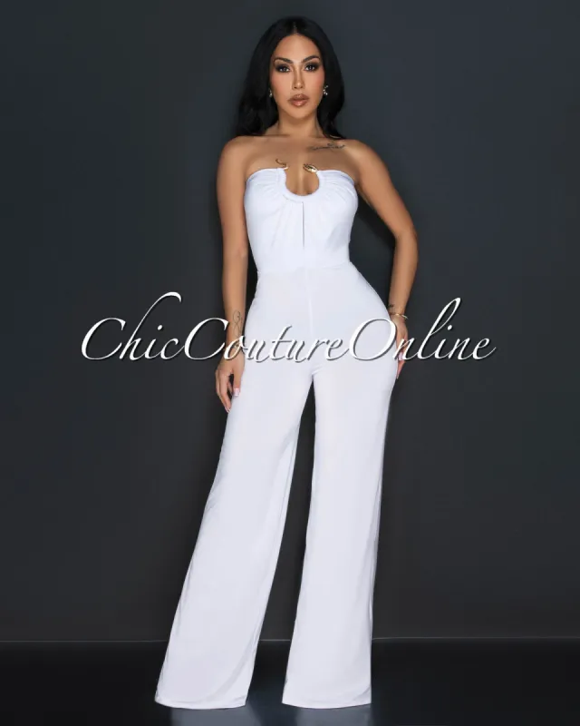 Lyla White Snake Gold Accent Strapless Jumpsuit sold by Chic Couture