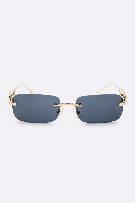 Anuj Dark Blue Rimless Jacquard Temple Sunglasses sold by Chic Couture