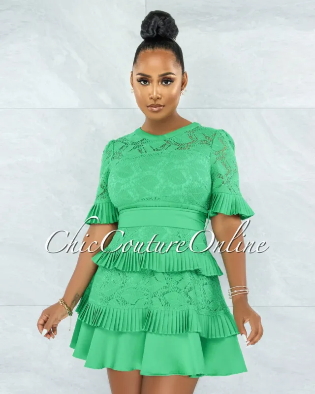 *Knolly Kelly Green Lace Pleated Luxe Dress sold by Chic Couture