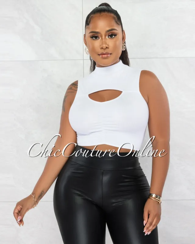 Alvin White Bust Key-Hole Ruched Ribbed Crop Top sold by chic