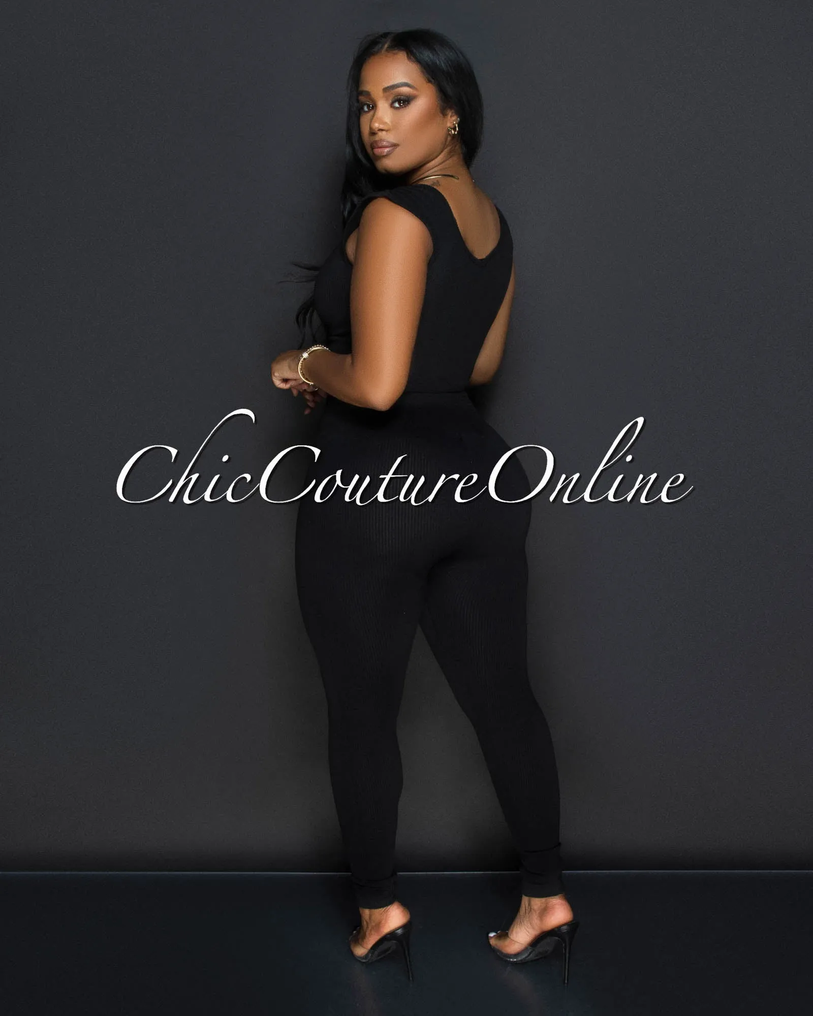 Benice Black Crop Top & Leggings Ribbed Sculpting Set sold by Chic Couture product image thumbnail 2