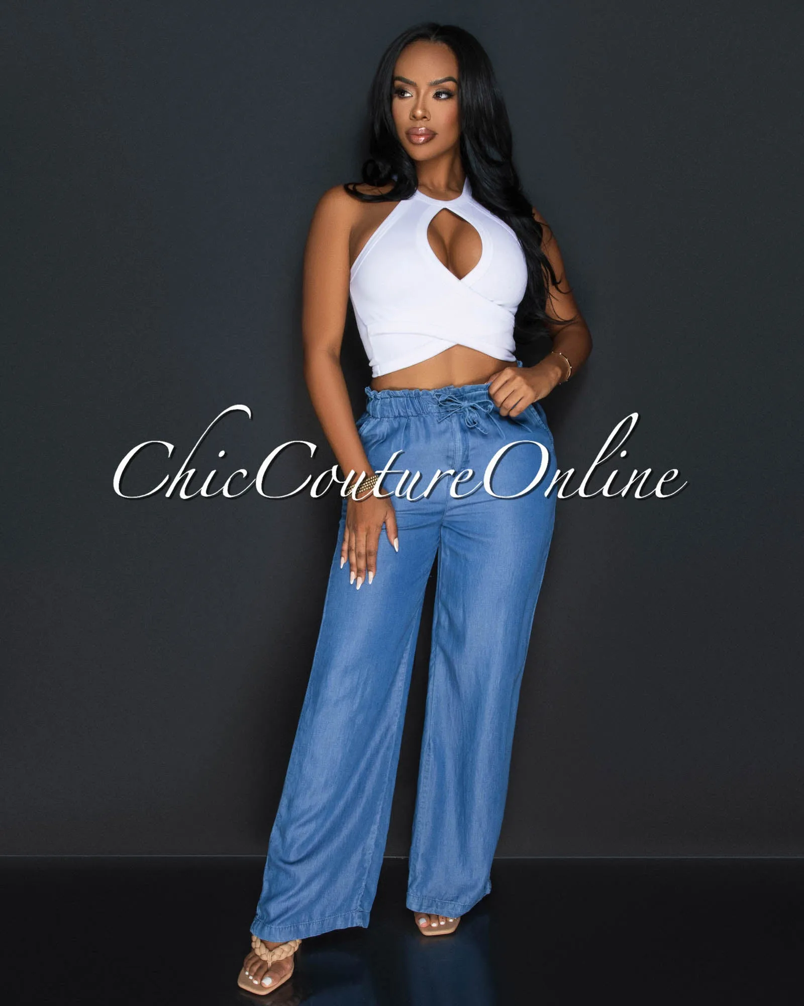 *Massima Medium Blue Chambray Wide Pants sold by Chic Couture product image thumbnail 2
