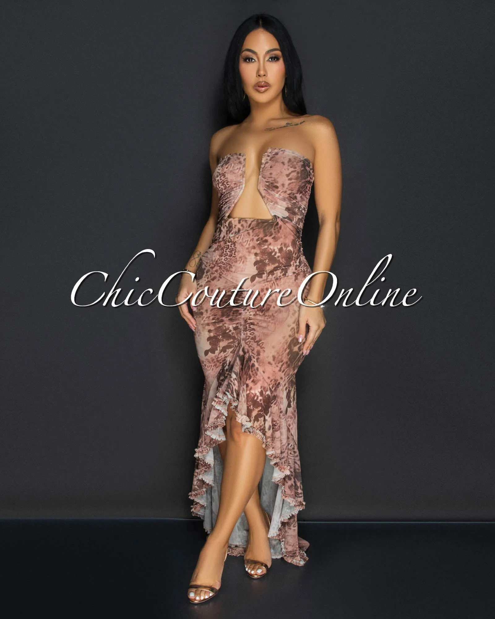 Abiona Mesh Ruffle Strapless Dress sold by Chic Couture product image thumbnail 2