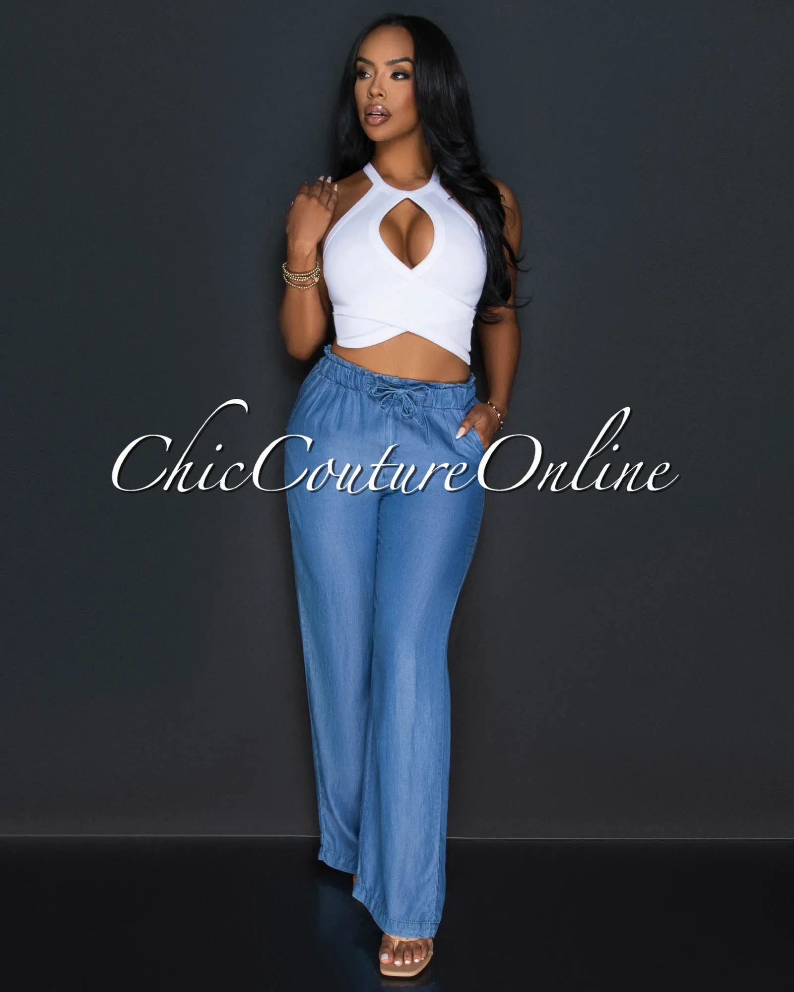 *Massima Medium Blue Chambray Wide Pants sold by Chic Couture product image thumbnail 3