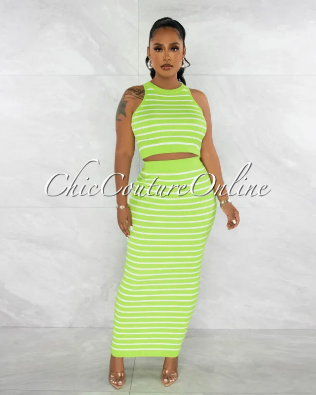 Berry Green White Crop Top & Maxi Skirt Knit Set sold by Chic Couture
