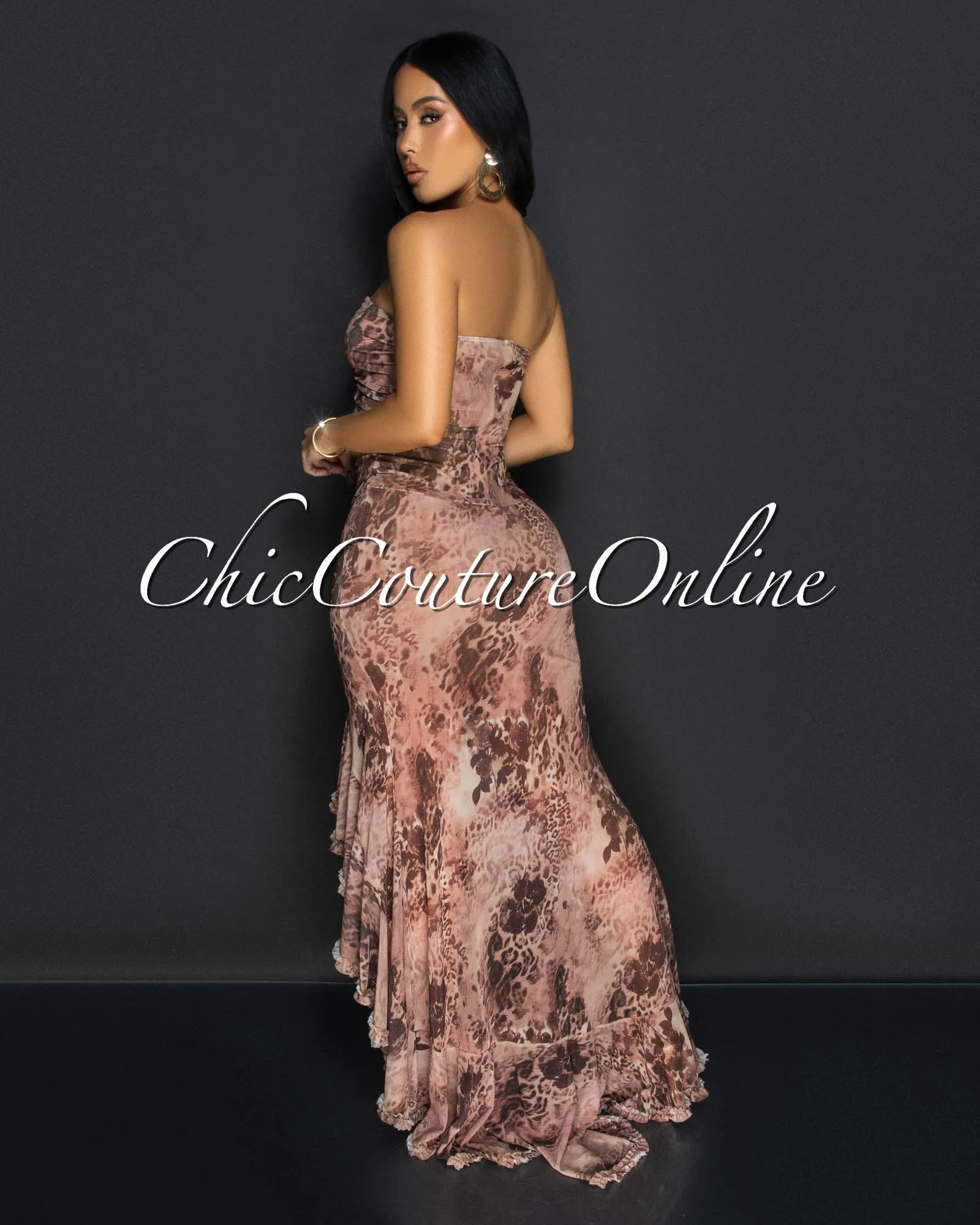 Abiona Mesh Ruffle Strapless Dress sold by Chic Couture product image thumbnail 3