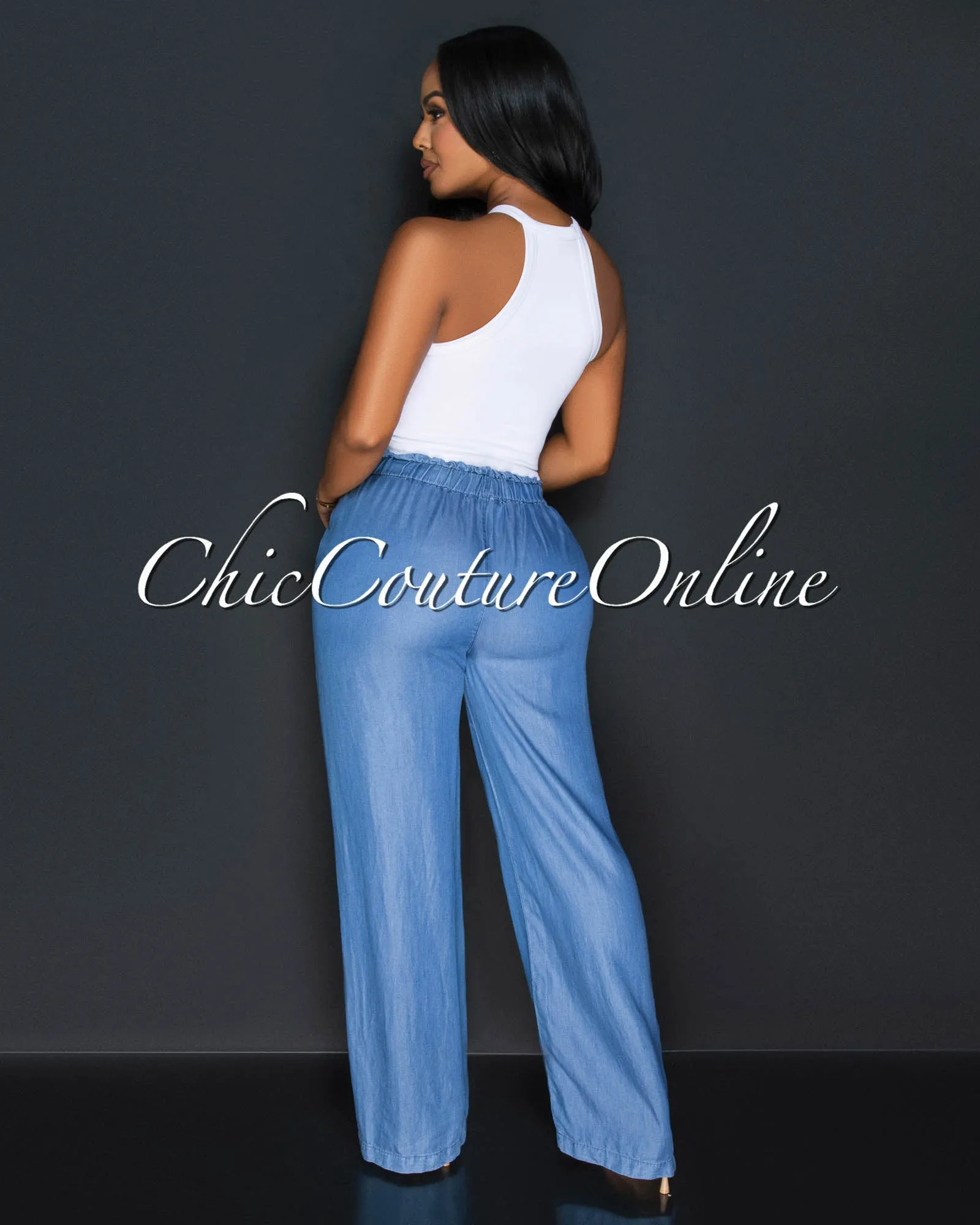 *Massima Medium Blue Chambray Wide Pants sold by Chic Couture product image thumbnail 4