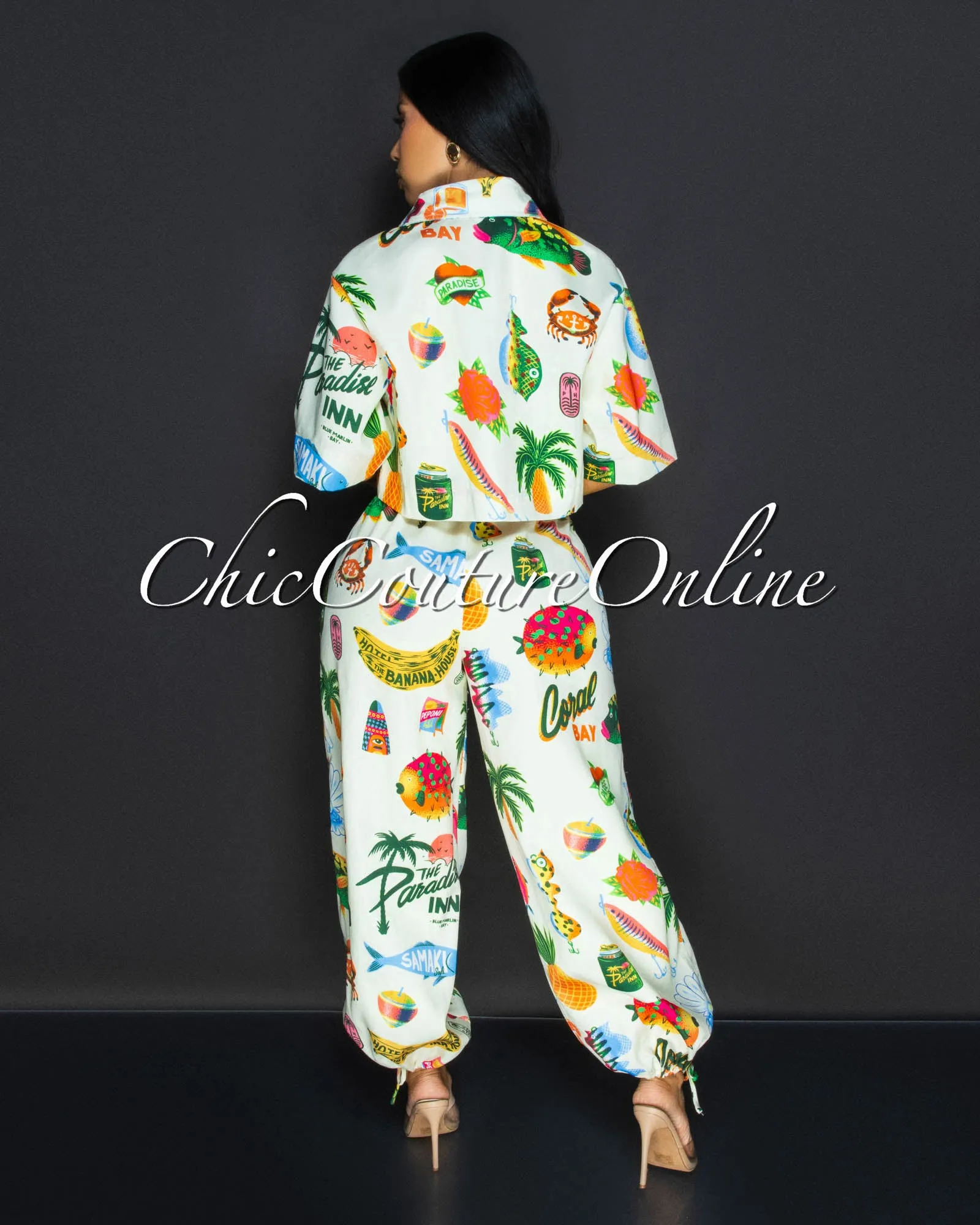 Koah Cream Tropical Crop Top & Joggers Set sold by Chic Couture product image thumbnail 4