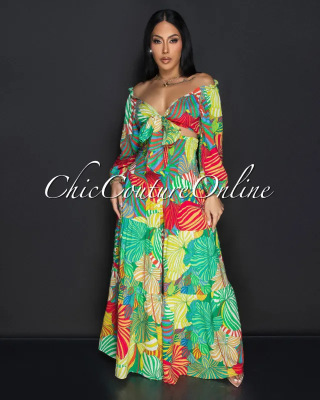 *Nedia Tropical Front Tie Top & Smocked Wide Pants Set sold by Chic Couture