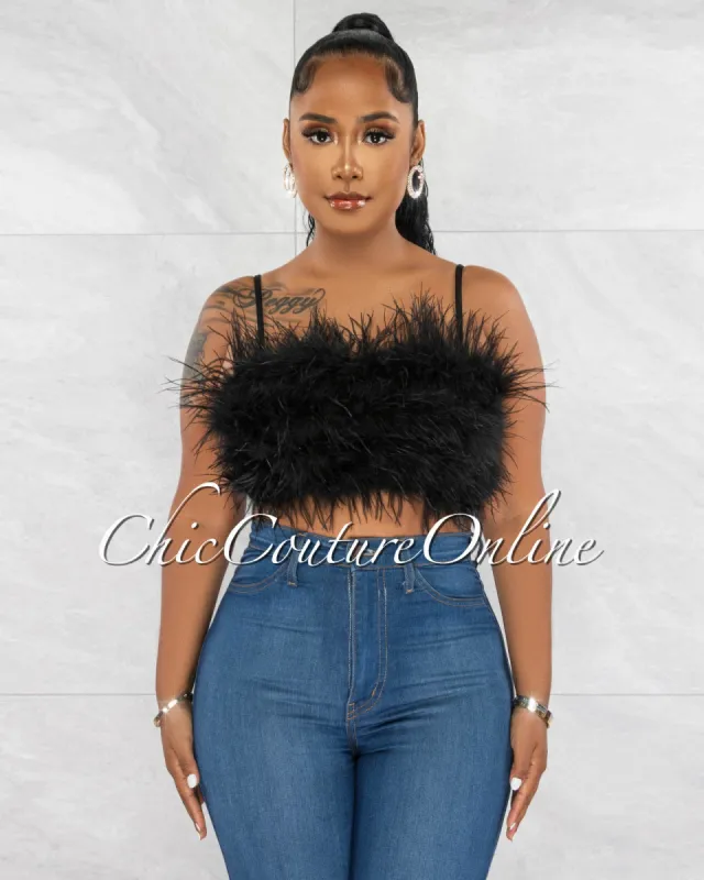 *Norie Black Feathers Crop Top sold by Chic Couture