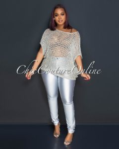 Dalia Silver Cover-Up Crochet Top sold by Chic Couture