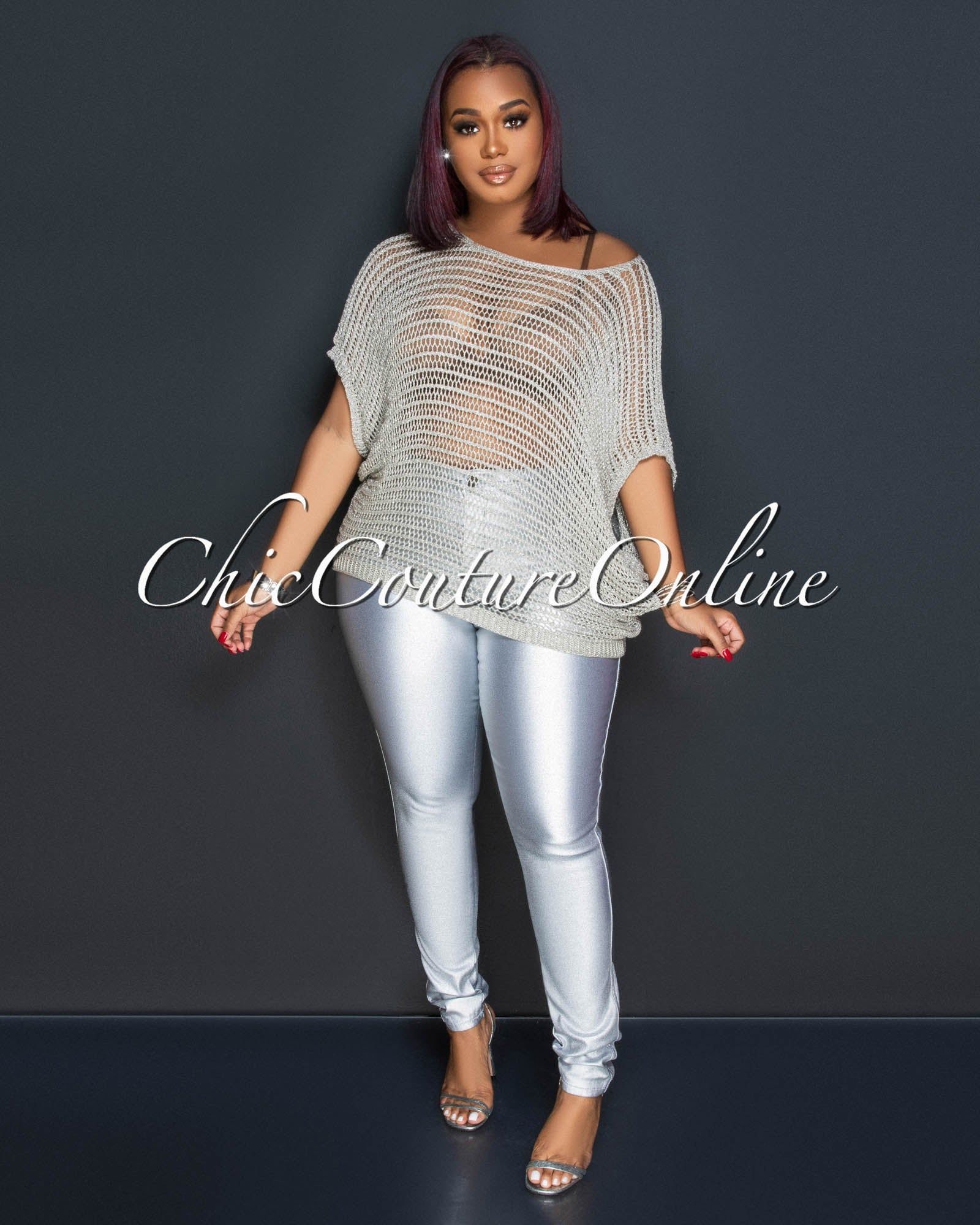 Dalia Silver Cover-Up Crochet Top sold by Chic Couture product image thumbnail 3